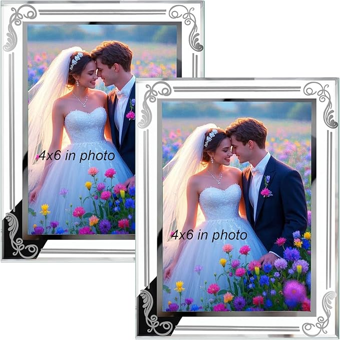 Photo Frames Picture Frame 2 Pack 4x6 High Definition Glass Vertical and Horizontal for Table Desk Shelf Office House Decoration Gifts
