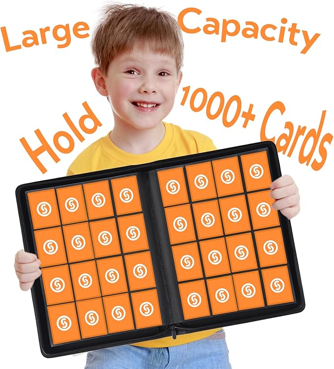 1000+ Pockets Trading Card Binder, Premium 16 Pocket Card Binder, Ringless Side Loading Collection Album Holder Folders for MTG, TCG, Game Cards & Sports Cards (Black)