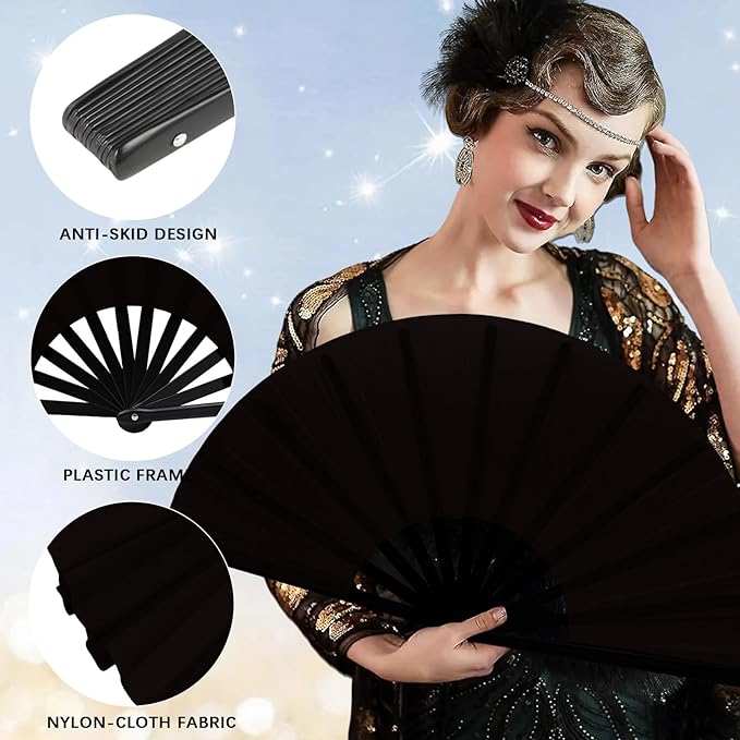 13inch Large Rave Fan Popping Clacking Fans for Line Dancing,Hand Fans for Women Foldable,Boots on The Ground Fan,Portable for Outdoor,Wedding,Party,Decoration (6pcs Black)