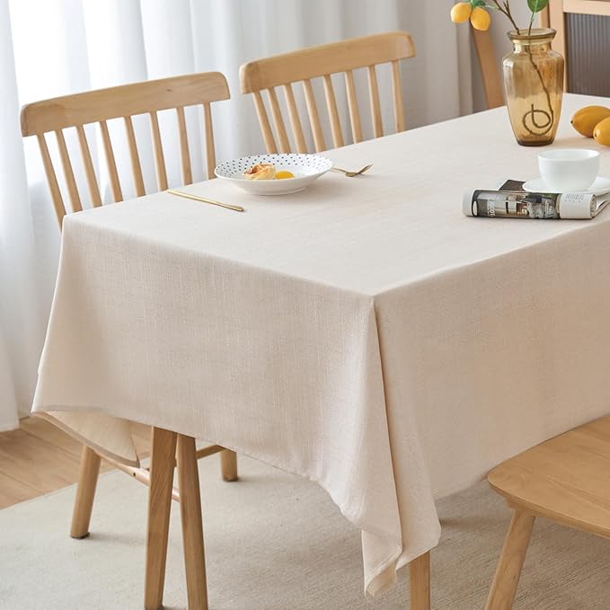 NLMUVW Square Linen Tablecloth, Champagne Small Table Cloth Water Resistant Farmhouse Rustic Table Cover for Kitchen Dining Café, 42 x 42 Inch