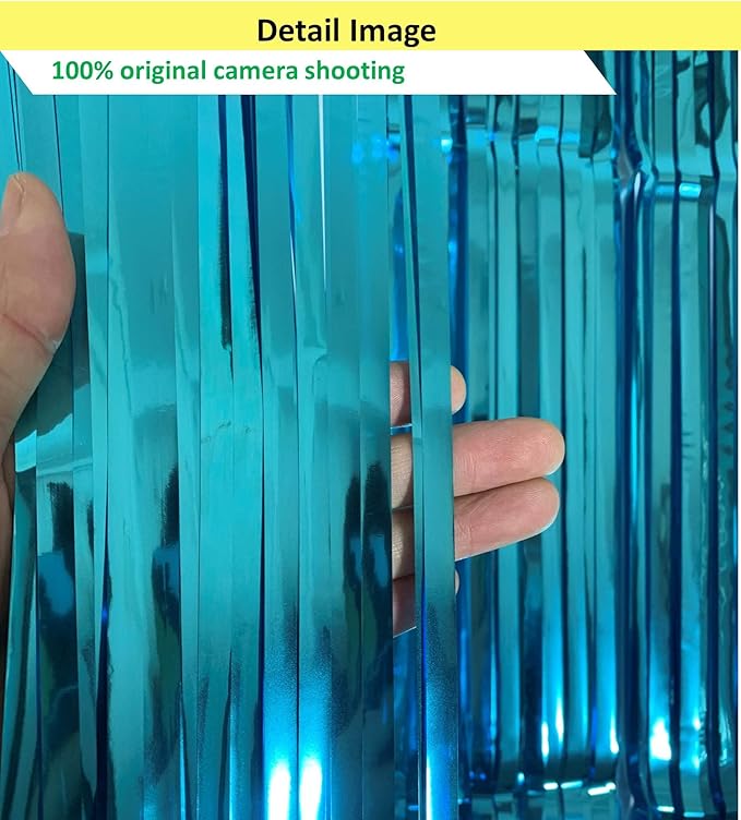 Light Blue Fringe Backdrop Party Decorations,2 Pack Teal Tinsel Foil Fringe Curtains Blue Streamers Backdrop for Ocean Themed Party Decorations,Baby Shower,Gender Reveal,Frozen Birthday Party Supplies