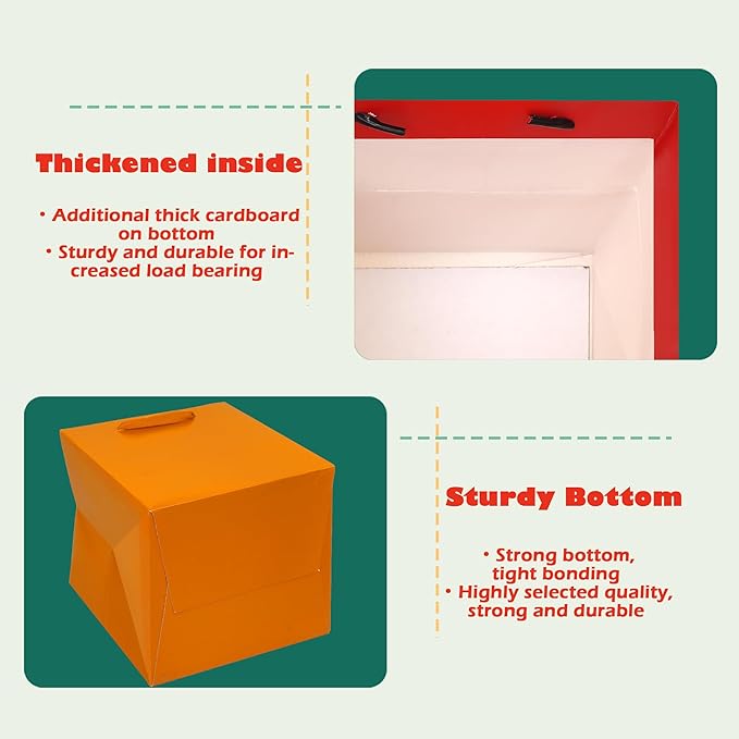 ADIDO EVA Orange Square Gift Bags Medium Size Square Bottom Paper Bags with Handles for Party Favor, Shopping Bag (10x10x10 In, 10 CT)