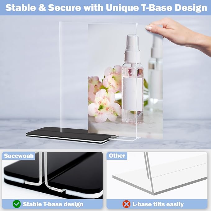 Acrylic Sign Holder 5 x 7, 24 Pack Clear Double-Sided Acrylic Display Stand for Vertical Tabletop Use, Perfect for Menus, Flyers, and Paper in Restaurants, Hotels, Office