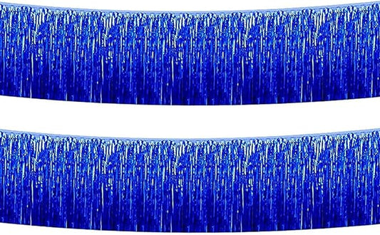 Blue Foil Fringe Garland 10FT 2packs, Metallic Foil Tinsel Fringe Banners for Parade Float Decorations Wedding, Birthday Party Graduation (Two Blue)