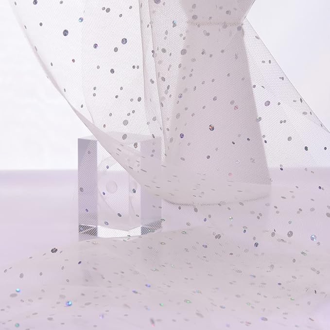 Glitter Tulle Rolls, 6' by 50 Yards (150FT) Sequin Tulle Netting Fabric for Tutu Skirts Sewing Birthday Wedding Party Decoration (Ivory)