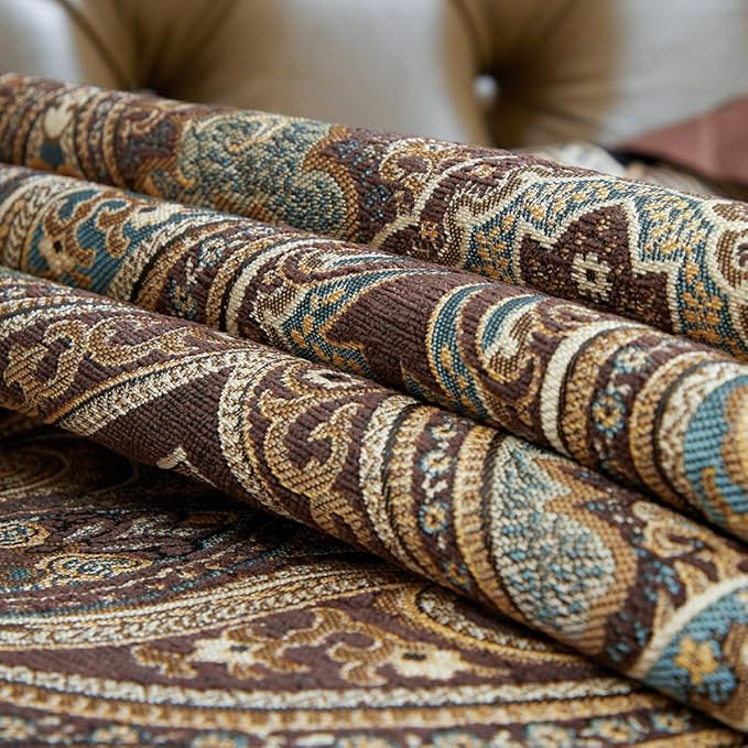Luxury Vintage Design Table Runner 48 inches Long Embroidery Jacquard Fabric with Multi-Tassels Table Runners for Dining Room Dresser Wedding Holiday Party Fireplace Decorations (Coffee, 12X48inch)