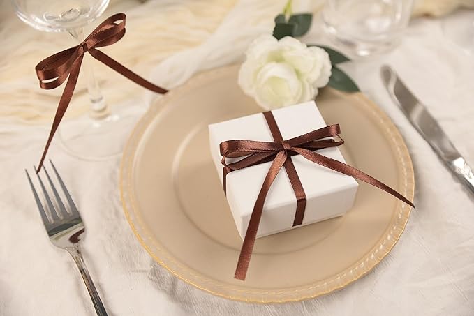 Dark Brown Satin Ribbon 1/4 inch X Continuous 25 Yards, Single Face Polyester Ribbon Perfect for Gift Wrapping, Flower Bouquet, Wedding Decor, Crafts, Bow Making, Sewing and More