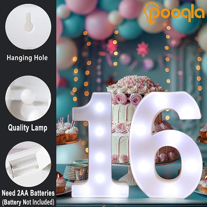 Pooqla LED Light Up Numbers, Warm White and Cool White Decorative Lighted Marquee Numbers, Light Up Numbers for Boys Girls Party, Wedding, Bar, Night Light, Room Decor, Birthday Decoration, Number 7
