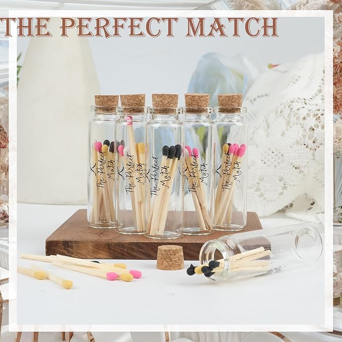 48 Matches Holders Empty Jars with 48 Striker Stickers, Empty Matches in A Jar with Striker DIY Wedding Favors, Candle Holder Containers & Bulk Storage| The Perfect Match Box (0.87x3.15 Inch) (48)