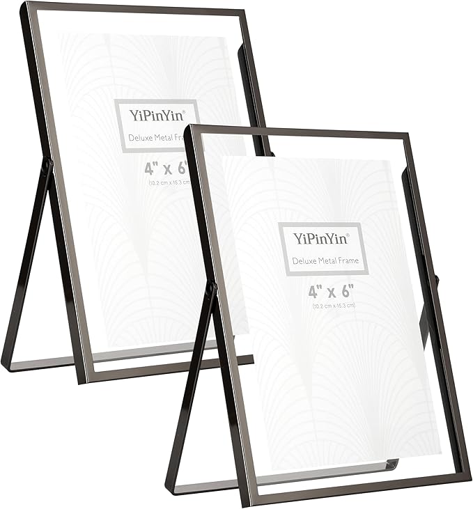 Charcoal Black 5x7'' Floating Frame Set of 2,For Photo Sizes 3.5x5'',4x 6'',Metal Frames for Tabletop,Shelf Display, for Gift Choice Wedding,Christmas,Birthady,Home or Office Decor.