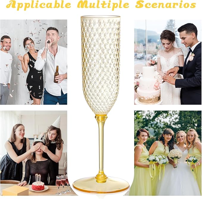 XUWAIDSGN 48 Pack Amber Detachable 2 piece Champagne Flutes 5.5 Oz Unbreakable Plastic Mimosa Disposable Champagne Glasses Drinking Cups Stemmed Reusable Wine Toasting Glasses for Wedding
