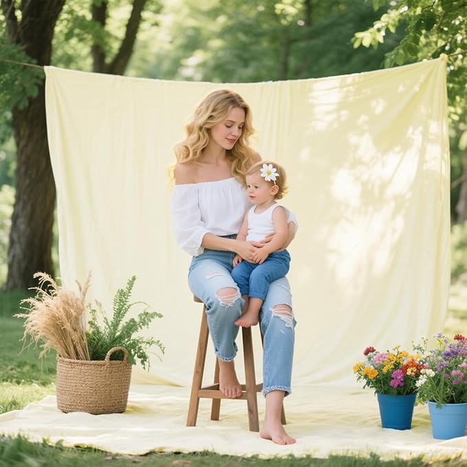 Sugargirl 10x10FT Light Yellow Backdrop Curtains Polyester Photo Backdrop Drapes Curtains 2 Panels with Rod Pockets for Party Birthday Wedding Photography Home Decoration
