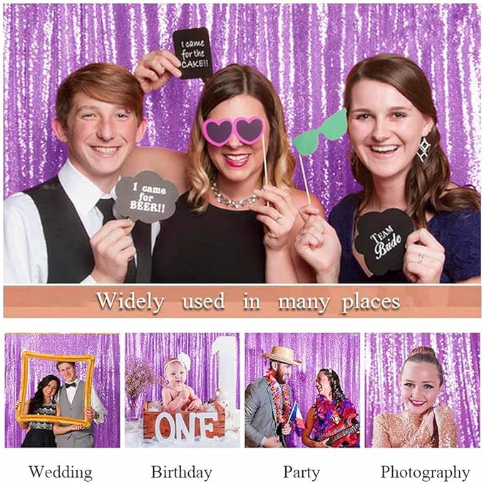 ShinyBeauty Sequin Curtains 4 Panels Lavender Sequin Backdrop Photo Backdrops Shimmer Background Party Decor Glitter Fabric Light Purple Curtain for Baby Shower(2FTx8FT)
