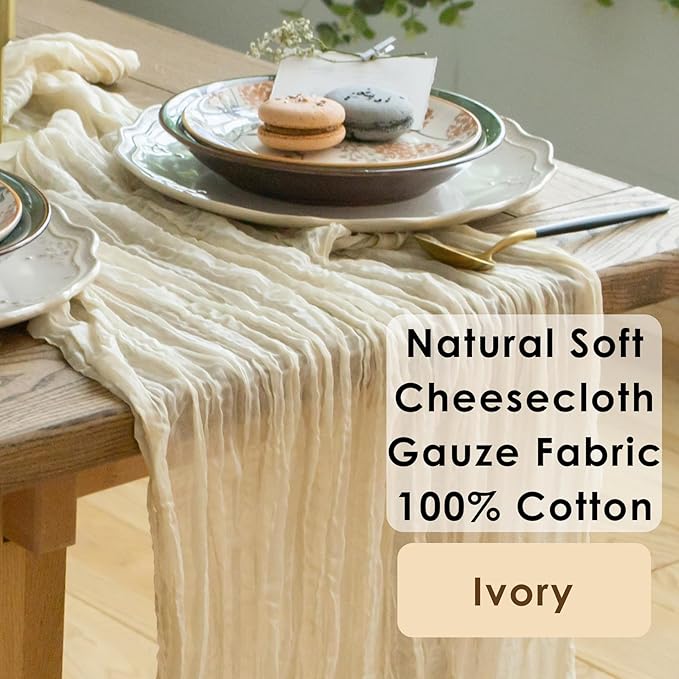 Ivory Cheesecloth Table Runner Set of 6 Runners 12 ft 142 in Long Each Cream Gauze Table for Wedding Table Baby Shower Decorations or Bridal Shower Decor Modern Table Runner Boho Table Décor