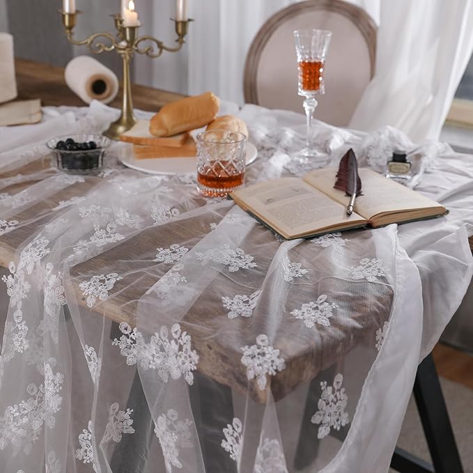 patdrea Designer White Lace Elegant Tablecloth for Square Tables,Vintage Tulle French Romantic Knitted Embroidered Overlay Tablecloths Decor for Kitchen Wedding Banquet,63"*63"