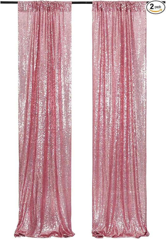 Poise3EHome 2 Panels 2ft x 8ft Fuchsia Pink Sequin Backdrop Curtains for Wedding Party Xmas Decoration