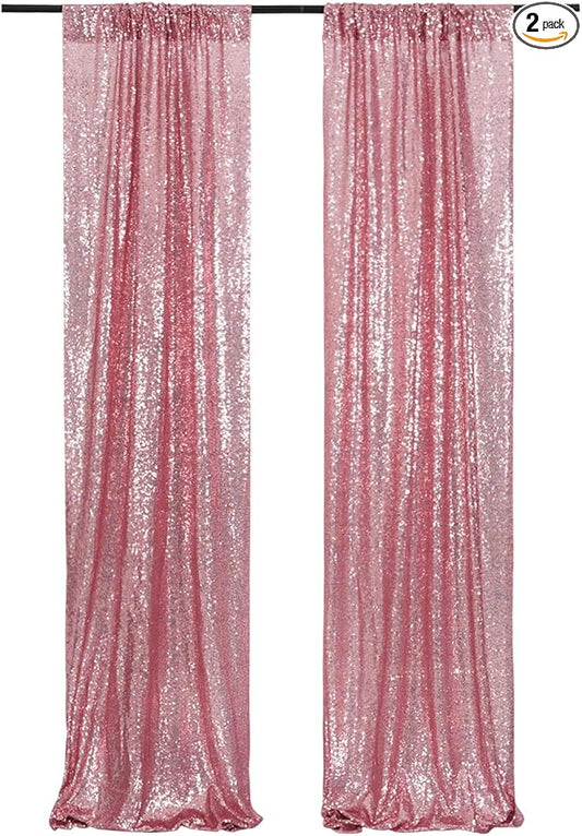 Poise3EHome 2 Panels 2ft x 8ft Fuchsia Pink Sequin Backdrop Curtains for Wedding Party Xmas Decoration