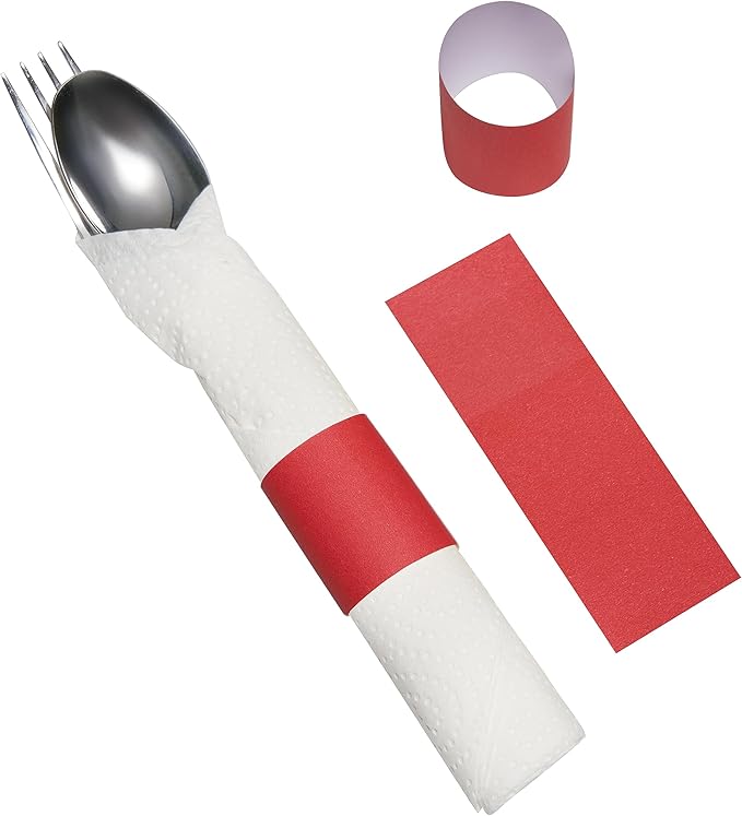 Germiwipe Paper Napkin Band Box of 500,Napkin Rings Self Adhesive,Silverware Wraps Bands (Red, Red-500pcs)