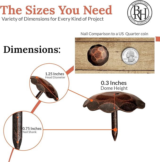 10 Pack 1.25" Round Head Iron Clavos Decorative Nails – Oil Rubbed Bronze – Handmade Rustic Round Fasteners for Farmhouse Shutters, Faux Wood, Barn Doors, Shutters, Gates – Ornamental Wood Accent