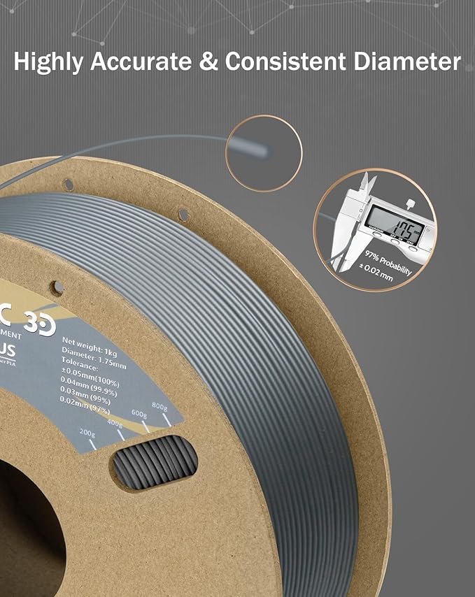 DURAMIC 3D PLA+ Filament 1.75mm 2Kg Black + Grey, PLA Plus 3D Printer Filament 2 Pack 1kg Spool(2.2lbs) PLA Pro Tougher and Stronger, Dimensional Accuracy Probability +/- 0.02mm