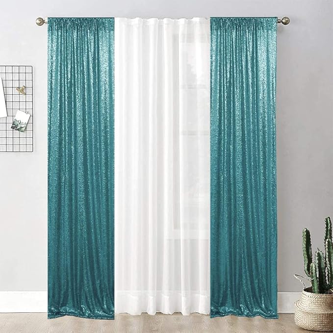 Juya Delight Teal Sequin Backdrop Curtain,4PCS 2FTx8ft Glitter Backdrop Curtain for Party,Birthday,Christmas Wedding Decoration,
