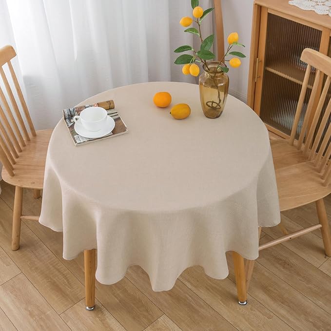 NLMUVW Round Tablecloth 36 Inch - Small Linen Table Cloth Water Resistant Rustic Table Cover for Kitchen Dining Café, Champagne