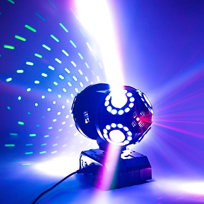 LED Moving Head DJ Light Rotating Beam Stage Lights Pin Spotlight Event Sound Control Dmx512 Disco Lighting KTV Disco Party Wedding Concert Festivals… (2Head DJ Light)