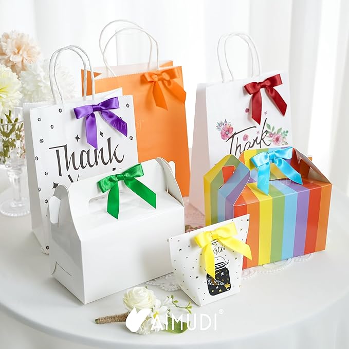 AIMUDI Rainbow Ribbon Bows 2.5" Satin Twist Tie Bows for Gift Wrapping Premade Satin Bows for Making Crafts Treat Bag Baby Shower Birthday Wedding LGBT Party Decoration, 60 PCs
