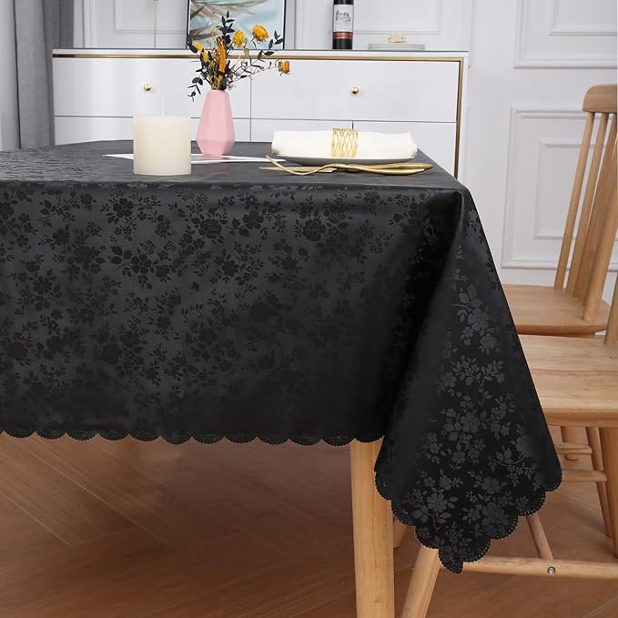Smiry Rectangle Table Cloth, Waterproof Heavy Duty Vinyl Tablecloths, Wipeable Washable Table Cover for Kitchen and Dining Room (Black, 54" X 120")