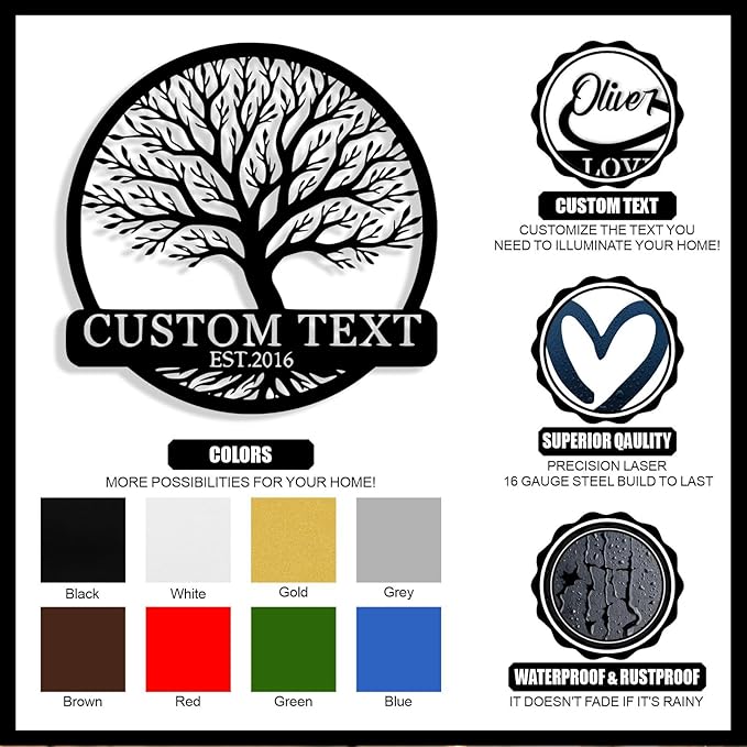 Personalized Tree of Life Metal Sign Wall Art Decor, Custom Wedding Gifts for Couples, Custom Family Name Sign, Christmas Valentine's Day Housewarming Gifts