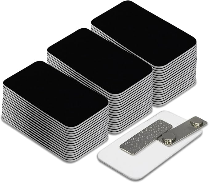 Name Tag/Badge Blanks - 100 Pack - 1-1/2" X 3" (Black) Round Corners, Magnetic Backing