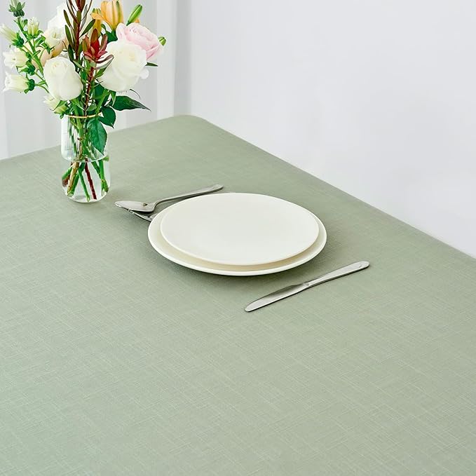 maxmill Lux Faux Linen Tablecloth with Slubby Yarn Textured Weaves Wrinkle Resistant Anti-Shrink Soft Table Cloth for Kitchen Dining Restaurant Tabletop Rectangle 60 x 120 Inch Sage Green