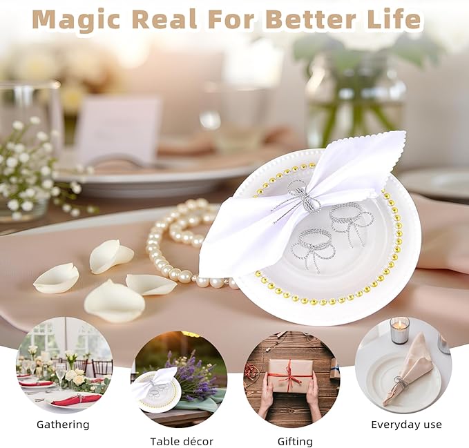 Silver Bow Napkin Rings Set of 12, Bow Tie Napkins Rings for Thanksgiving Christmas Festival Parties Wedding Banquet, Handmade Alloy Bowknot Ring Holders for Family Gathering Table Décor(Silver 12)