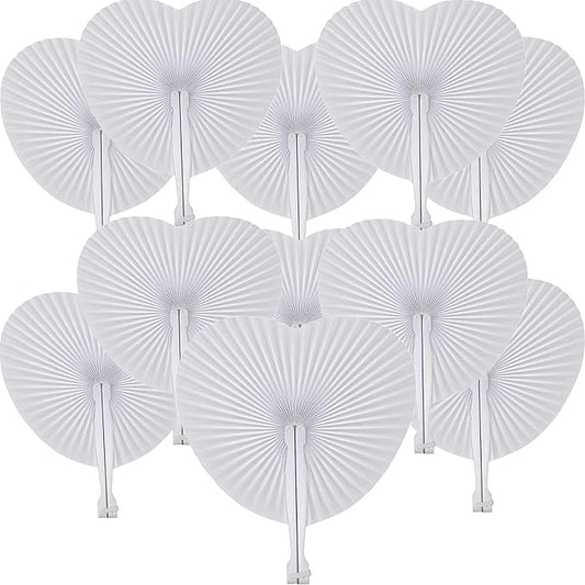 12 Pcs Decorative Paper Folding Hand Fans Handheld,White Heart Foldable Wedding Fans Chinese and Japanese Fans Bulk for Bridal Guest Church Party Favors Dancing Birthday DIY