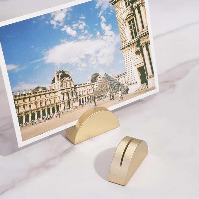 UNIQOOO 10 Set 2" Arch Gold Birch Wood Stand with Cards |1.2mm Slot, for Name Cards, Place Card Holder, Photo Display Stand | for Event Decor, Retail Shop, Cafe Restaurant Menu, Business Card, Name Tag