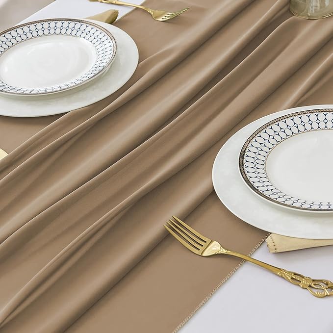 2 Pack 10 Ft Chiffon Table Runner Beige Gauze Long Table Runners 27x120 Inches Sheer Tulle Table Runner for Rustic Wedding Reception Bridal Shower Decorations Birthday Party