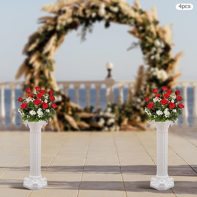 Roman Pillars Decoration Party Flower Pot Columns Set 4Pcs Decor Pedstal Stand 10.63x34.65in Style2 Flower Floral Wedding Party Event Road Decorative Columns (10.63 * 34.65in Style2)