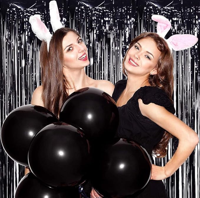 TONIFUL 3Pcs Black Door Streamers,Black Photo Booth Backdrop Metallic Streamers Foil Fringe Curtains for Halloween,Birthday,Christmas,New Year,Bachelorette,Graduation Party Decor(9.9ft x 8.2ft)