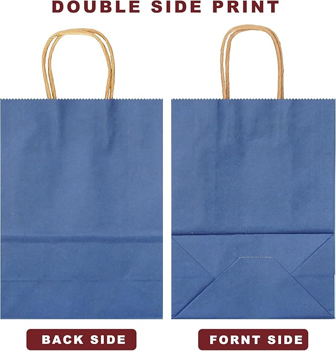 25 PCS Small Dark Blue Gift Bags Kraft Paper Bags with Handles for Party Favor (8.2 x 6 x 3.1 in)