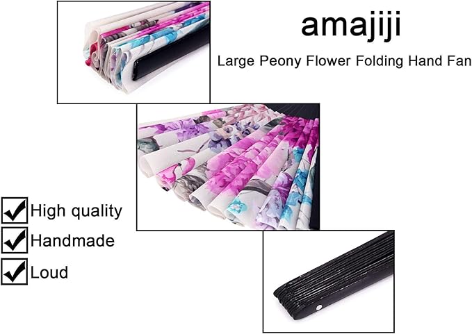 Amajiji Large Folding Hand Rave Fan Popping Fan for Line Dancing Clacking Fans for Boots On The Ground Dance,Party,Decoration,Festival (Peony Flower)