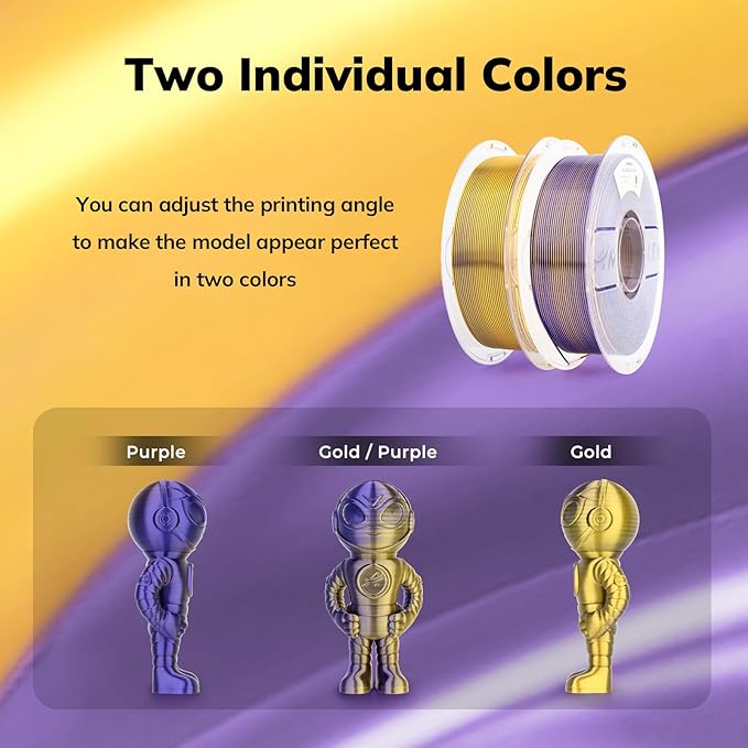 AMOLEN Silk PLA 3D Printer Filament, Dual Color Gold Purple PLA 1.75mm, Shiny Color Change Filament 3D Printing PLA Filament for Most FDM 3D Printer, 1kg Spool(2.2lbs)