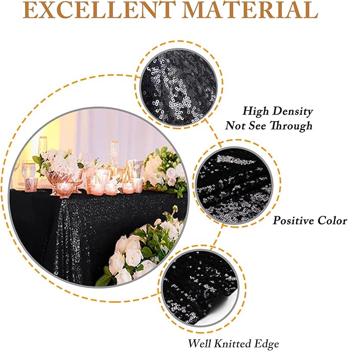 ShinyBeauty 2 Pack 72x72 Inch Black Sequin Tablecloths - Elegant Square Glitter Tablecloth Overlay for Halloween, Wedding, and Birthday Decor