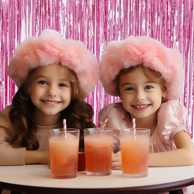 3 Pack Foil Fringe Backdrop - Pink Shiny Tinsel Curtains for Party Decoration/Photo Booth Props - 3.3x8.2 FT Metallic Foil Backdrop for Birthday, Wedding, Graduation, Christmas.