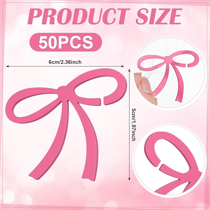 50 Pcs Bows Drink Tags Coquette Bow Wine Glass Charms Acrylic Bowknot Drink Tag for Bachelorette Birthday Wedding Coquette Tasting Party Decor Accessory(Rose Pink)