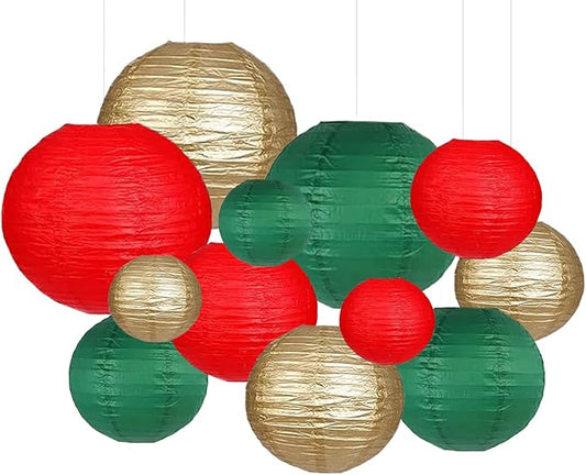 Green Red Paper Lanterns Decorative 12pcs Christmas Hanging Decorations for Graduation Anniversary Birthday Party