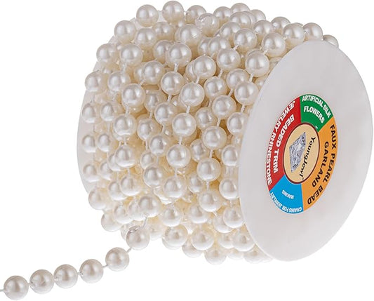10mm Pearl Strands,9 Yds of Lvory Fake Beads Garland Spool Roll with Stringed Pearls for Crafting,Wedding Party,Christmas Tree Decoration.