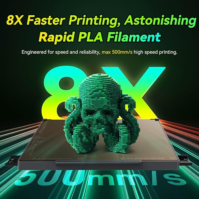 FLASHFORGE Xmas Series Rapid PLA Filament Aurora Green, High Flow Speedy 3D Printer Filament Max 500mm/s High-Speed Printing, Radiated Unparalleled Brilliance, Twinkling and Ultra-Smooth Finish