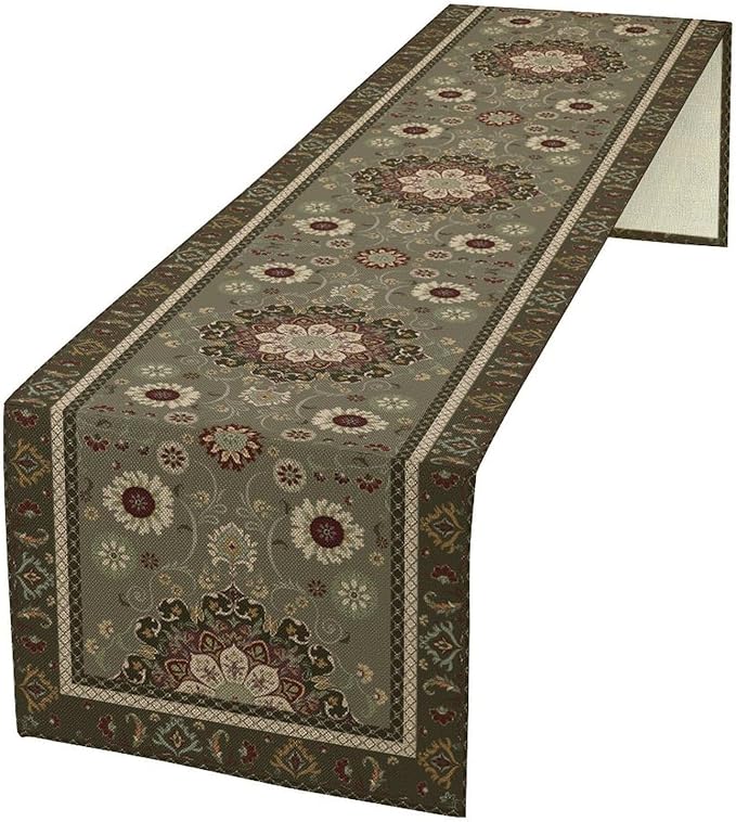 Vintage Paisley Floral Table Runner, Brown Boho Rustic Farmhouse Flower Pattern for Home Kitchen Table Decor Dining Coffee Room Party Decor 13x90in