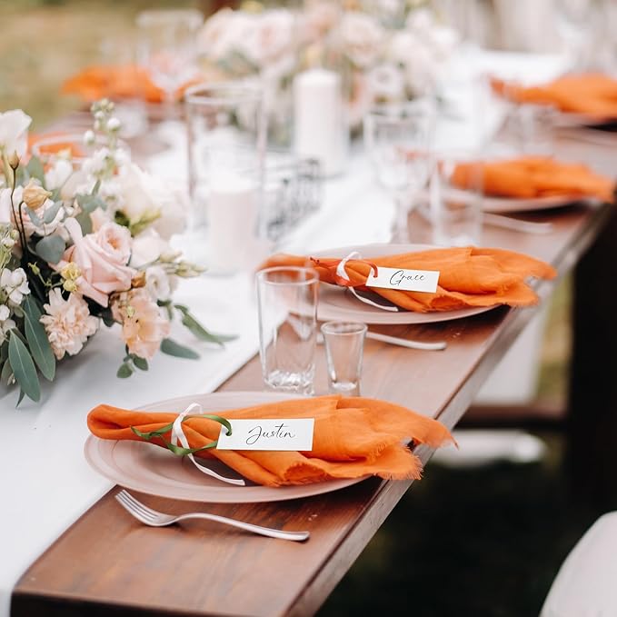 50 Pcs Name Place Cards for Table Setting Blank Wedding Place Cards with Satin Ribbon 1.57 x 3.54 Inch Hanging Gift Tags for Wedding Dinner Banquet Party Table Setting Supplies(Autumn Color)