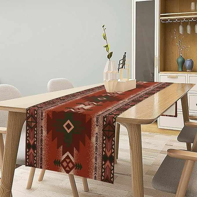 Aztec Table Runner Southwestern Ethnic Style Geometric Navajo Tribe Abstract Pattern Vintage Rustic Table Dinner Table Runner 13x36 Inch